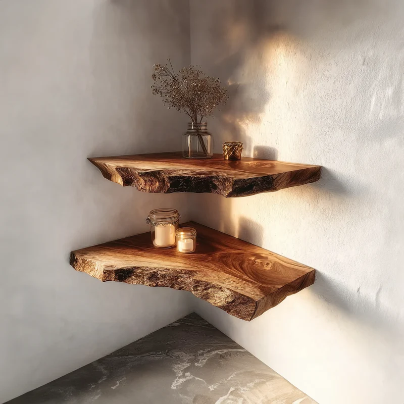 Spry Interior Rustic Floating Corner Shelf, Handcrafted Solid Wood Wall Hanging Storage Display for Living Room & Bedroom, SINLKIFL198