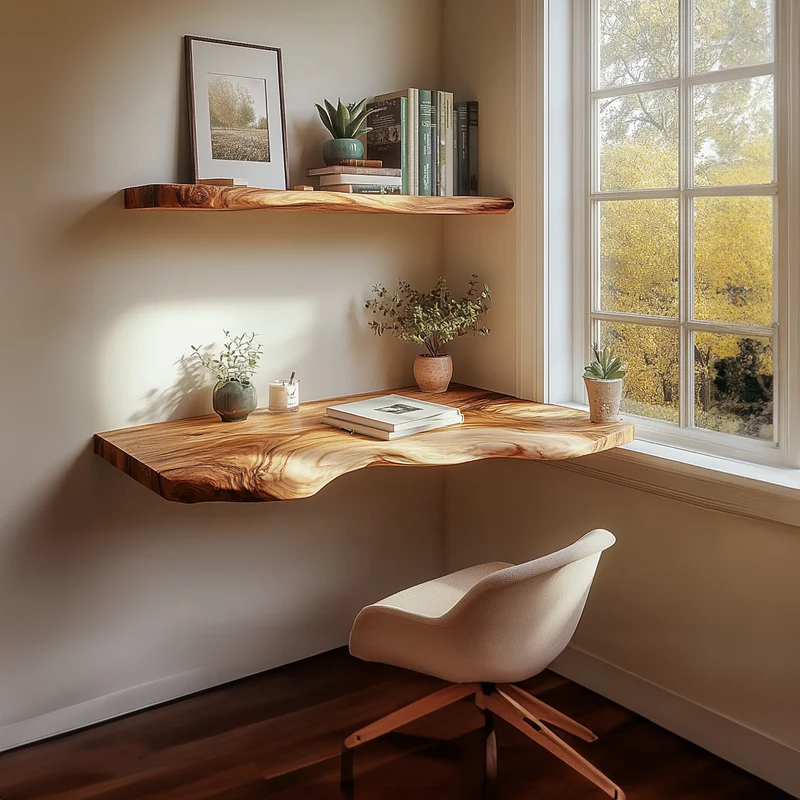 Spry Interior Mid-Century Floating Study Desk Shelf, Wall Mounted Solid Wood Computer Desk & Bookshelf for Living Room, SINLKIFL214