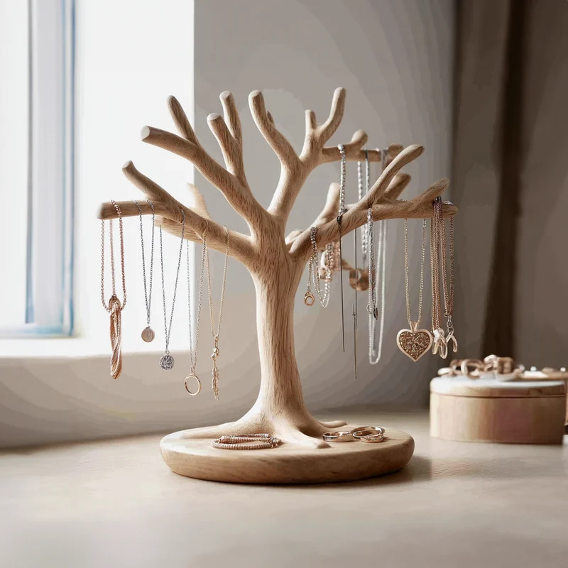Nature Inspired Wooden Jewelry Tree Holder Handmade SINLKITJR003