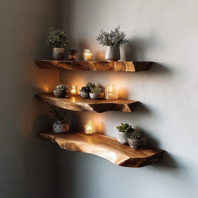 Spry Interior Rustic Floating Wall Shelf, Live Edge Solid Wood Display Bookshelf for Living Room, Bedroom & Entryway, SINLKIFL184