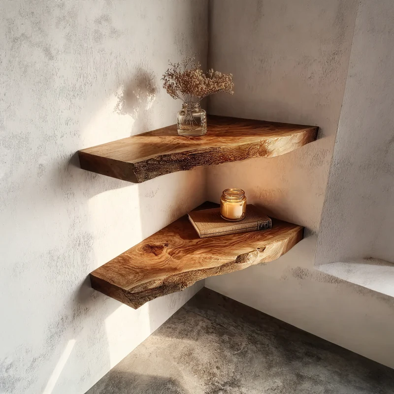Spry Interior Rustic Floating Wall Shelf, Handcrafted Solid Wood Hanging Display Bookshelf for Hallway & Bedroom, SINLKIFL197