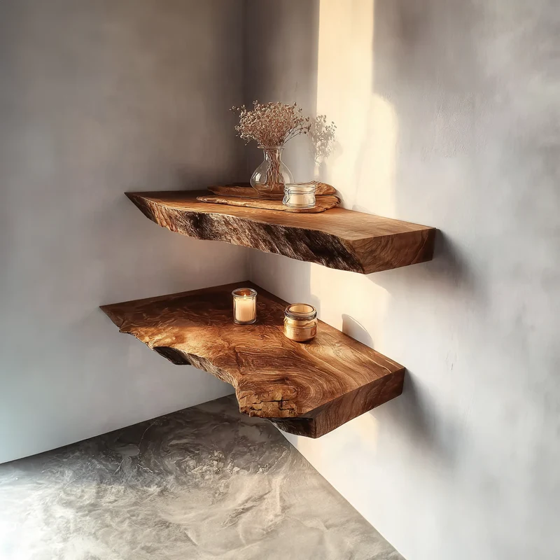 Spry Interior Rustic Floating Wall Shelf, Live Edge Solid Wood Display Bookshelf for Dining Room & Living Space, SINLKIFL195