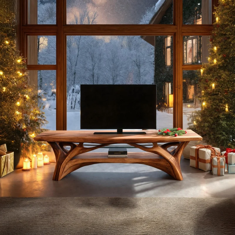 Spry Interior Handcrafted Wooden Live Edge TV Console, Solid Wood Media Storage Sideboard & Credenza for Living Room, SILDTTRCTV007
