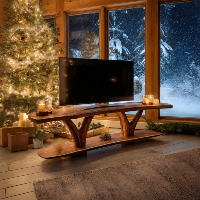 Spry Interior Handcrafted Wooden Live Edge TV Console, Low Profile Solid Wood Media Stand Cabinet for Living Room, SILDTTRCTV015