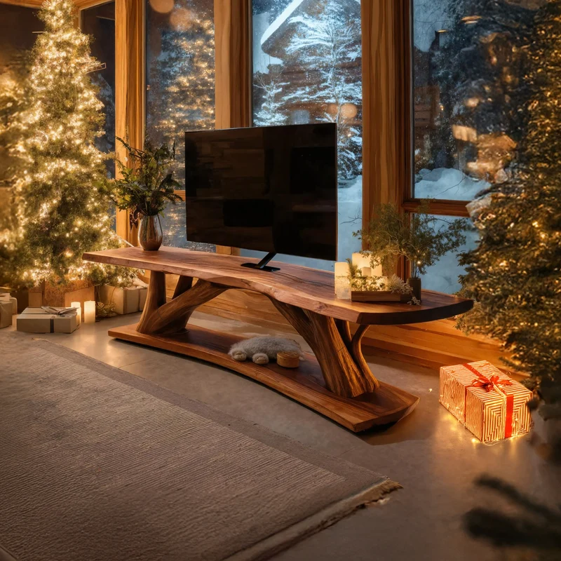 Spry Interior Mid-Century Wooden Live Edge TV Console, Solid Wood Media Cabinet & Bedroom Sideboard Credenza, SILDTTRCTV021