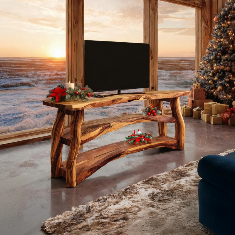 Spry Interior Handcrafted Wooden Live Edge TV Console, Solid Wood Media Center Sideboard & Living Room Cabinet, SILDTTRCTV027