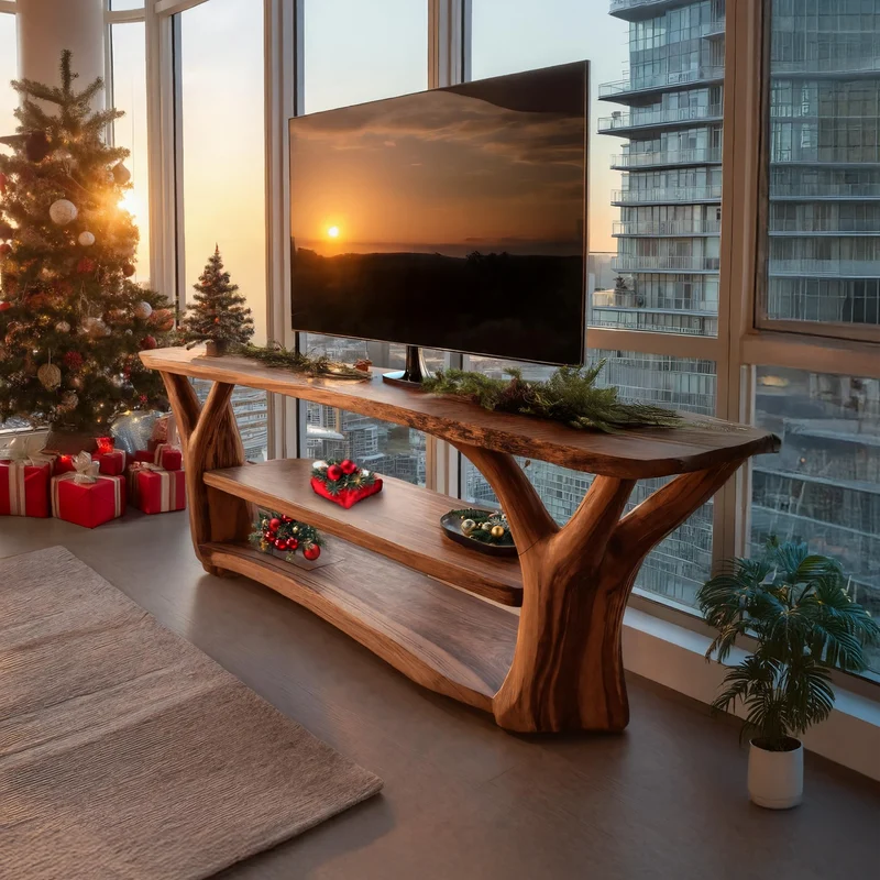 Spry Interior Mid-Century Solid Wood TV Console, Live Edge Entertainment Center Cabinet & Media Stand for Living Room, SILDTTRCTV025
