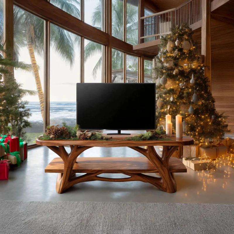 Spry Interior Handcrafted Live Edge Entryway TV Stand, Solid Wood Media Cabinet & Low Profile Sofa Console Table, SILDTTRCTV023