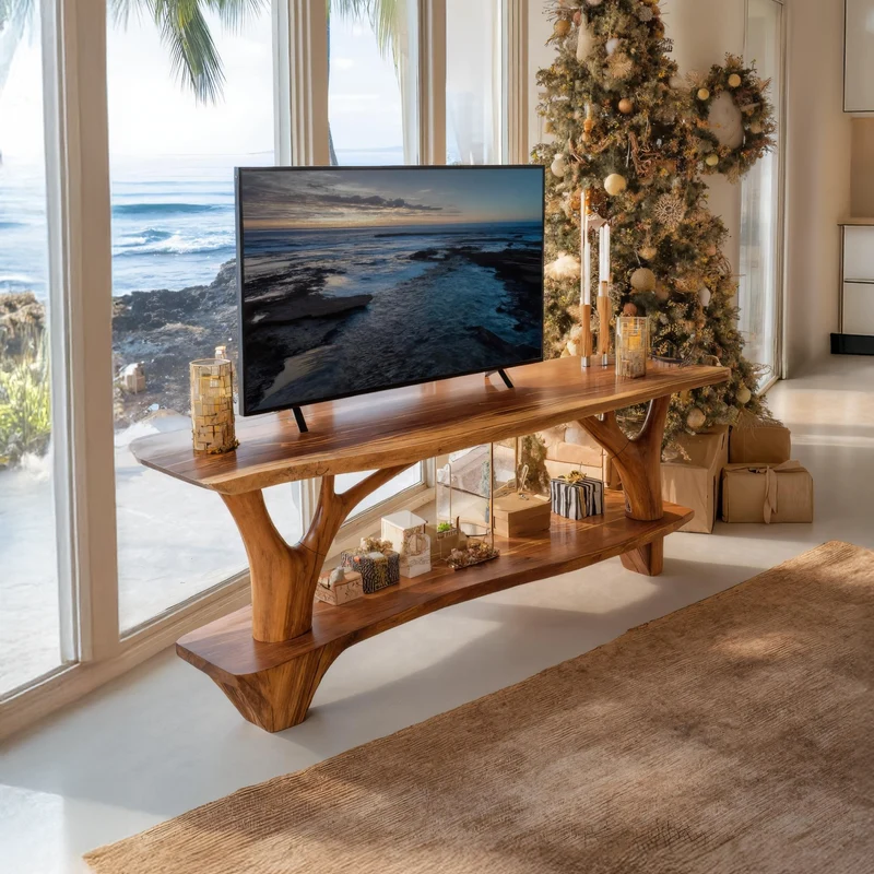 Spry Interior Handcrafted Live Edge TV Stand & Sofa Entryway Console, Solid Wood Media Storage Cabinet for Living Room, SILDTTRCTV031