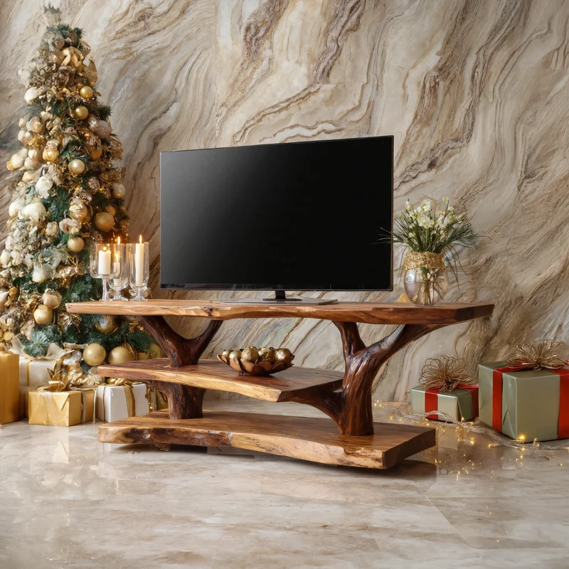 Spry Interior Handcrafted Live Edge TV Stand & Entryway Console, Solid Wood Media Storage Credenza for Living Room, SILDTTRCTV039