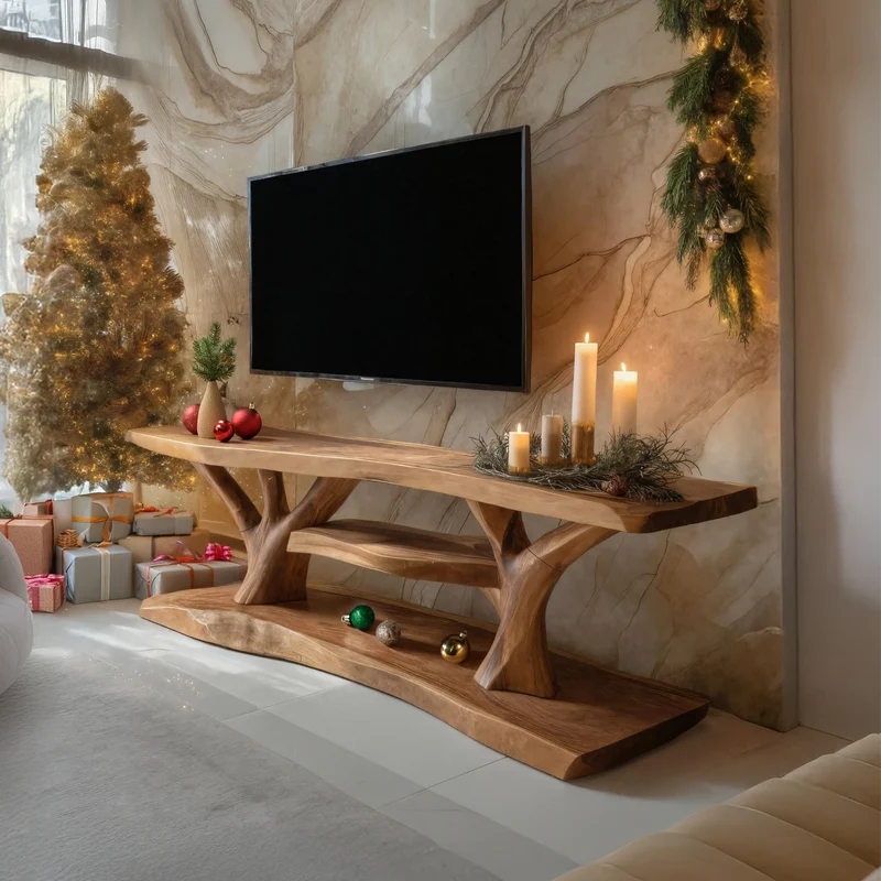 Spry Interior Mid-Century Wooden Live Edge TV Console, Solid Wood Media Storage Stand & Entryway Sofa Side Credenza, SILDTTRCTV037
