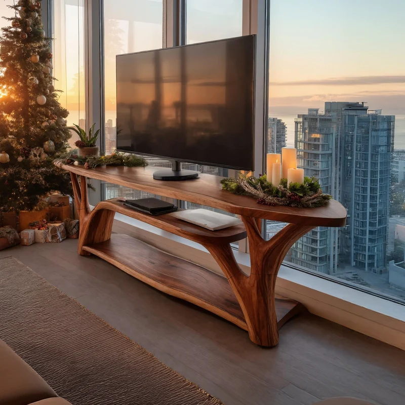 Spry Interior Handcrafted Wooden Live Edge TV Console, Solid Wood Media Center Cabinet & Living Room Low Sideboard, SILDTTRCTV035