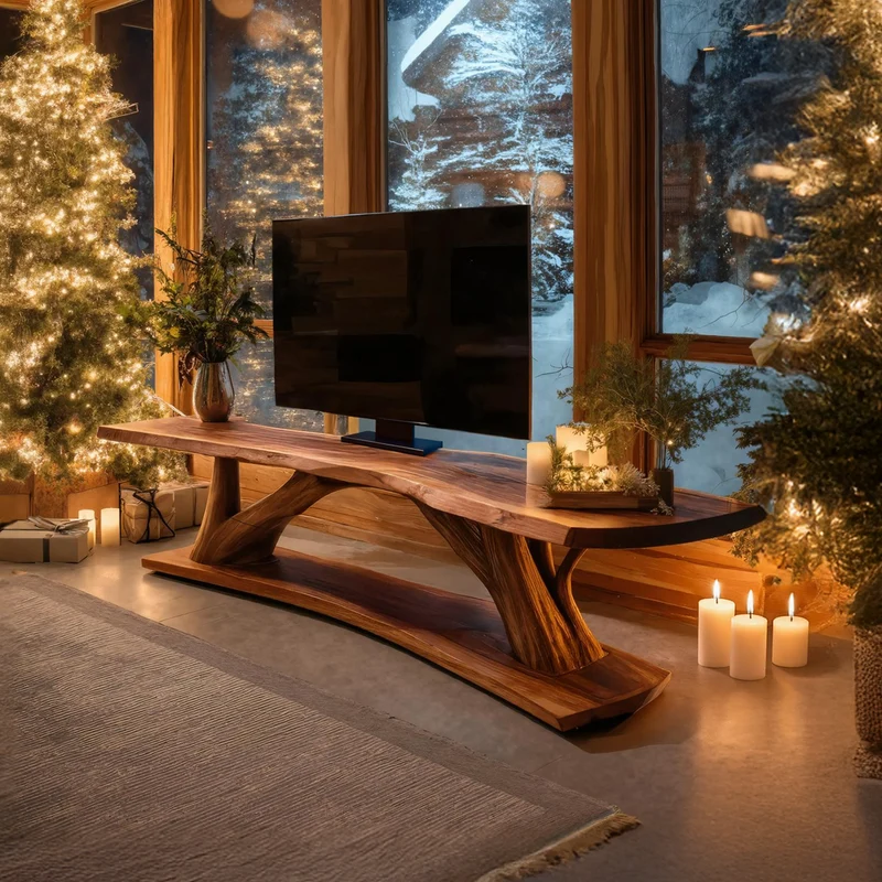 Spry Interior Mid-Century Wooden Live Edge TV Console, Solid Wood Media Center & Entryway Credenza Table for Living Room, SILDTTRCTV045