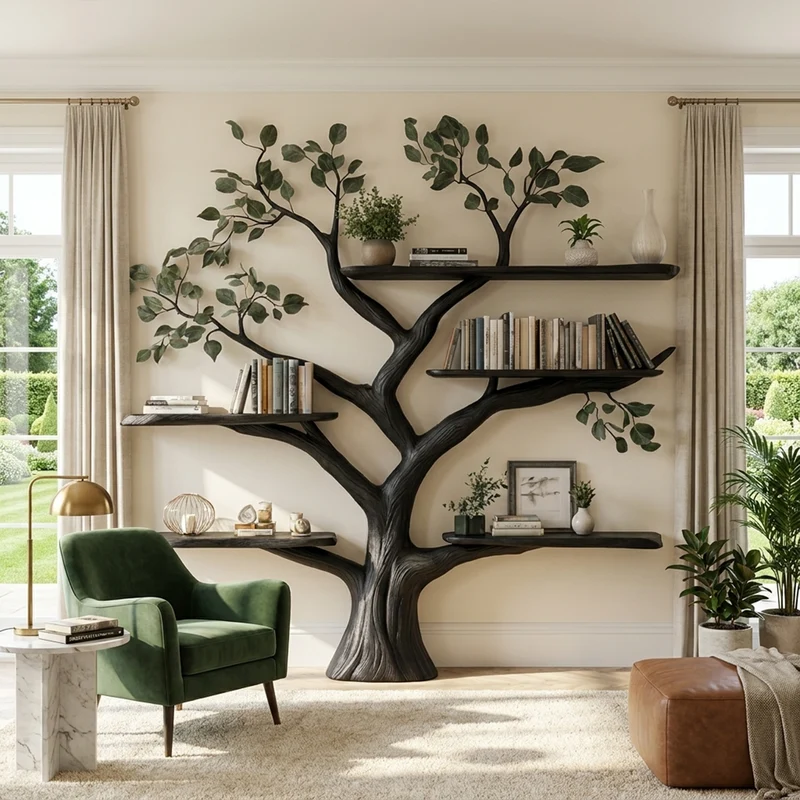 Handcrafted Tree Bookshelf Wall-Mounted Furniture Living Room SINLKITB535