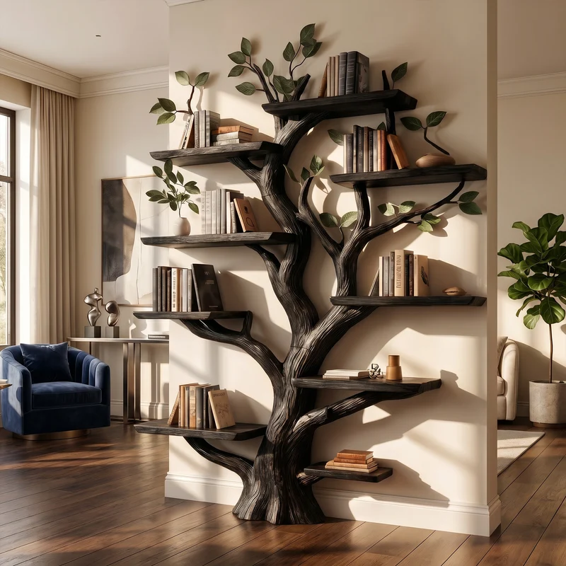 Rustic Solid Wood Tree Bookshelf For Living Room Or Study Room SINLKITB527