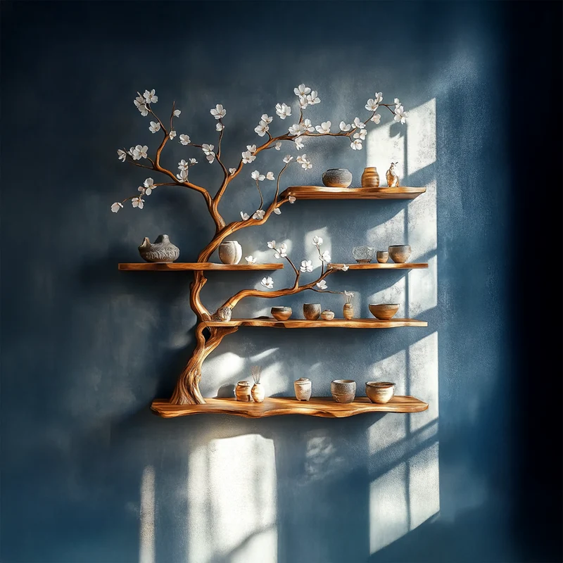 Rustic Tree Branch Wall Shelf Bedroom And Entryway SINLSATBS049