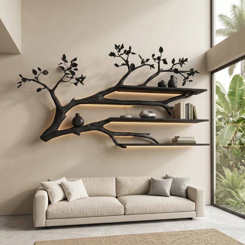 Rustic Tree Branch Floating Shelf Living Room SINLSATBS038