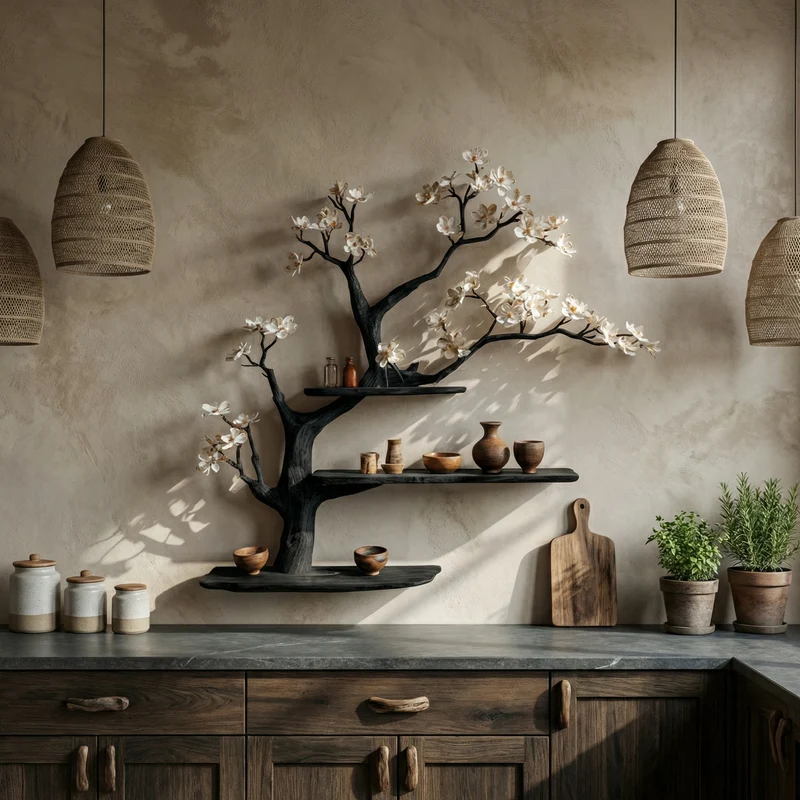 Spry Interior Modern Rustic Tree Wall Shelf, Solid Wood Floating Branch Bookshelf & Display Rack for Living Room Decor, SINLSATBS079