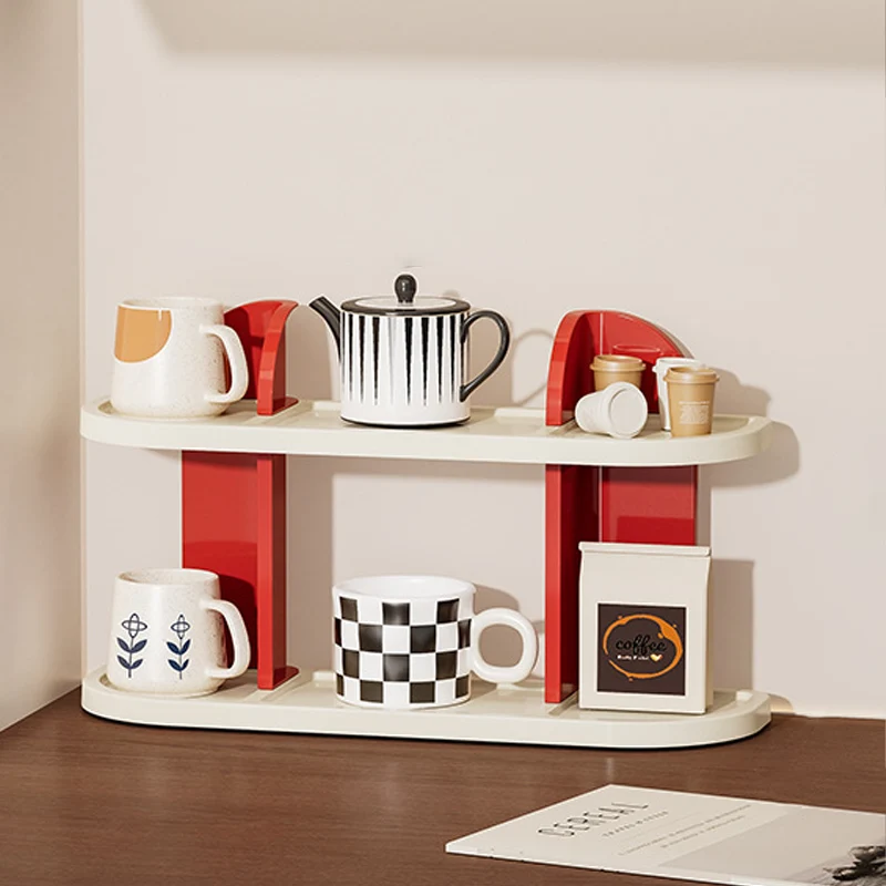 Contemporary Nordic ABS Arc & L-Shaped Lightweight Tabletop Cup Storage Shelf 2/3-Layer For Living Room