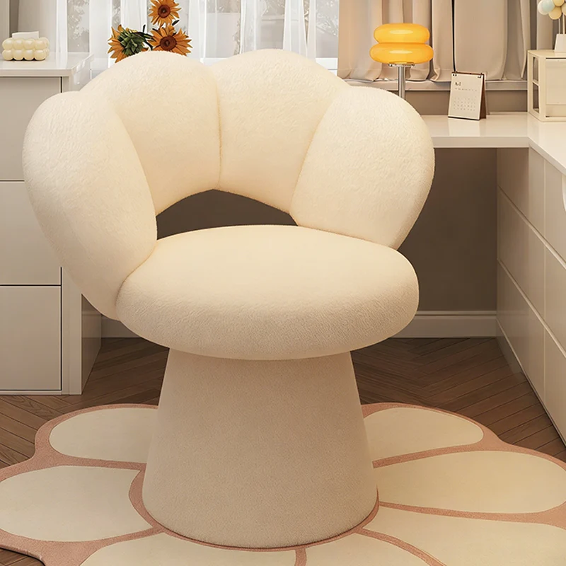 Contemporary Nordic Lambswool Solid Plywood Sponge Petal Rotatable Vanity Stool Backrest Armless For Bedroom