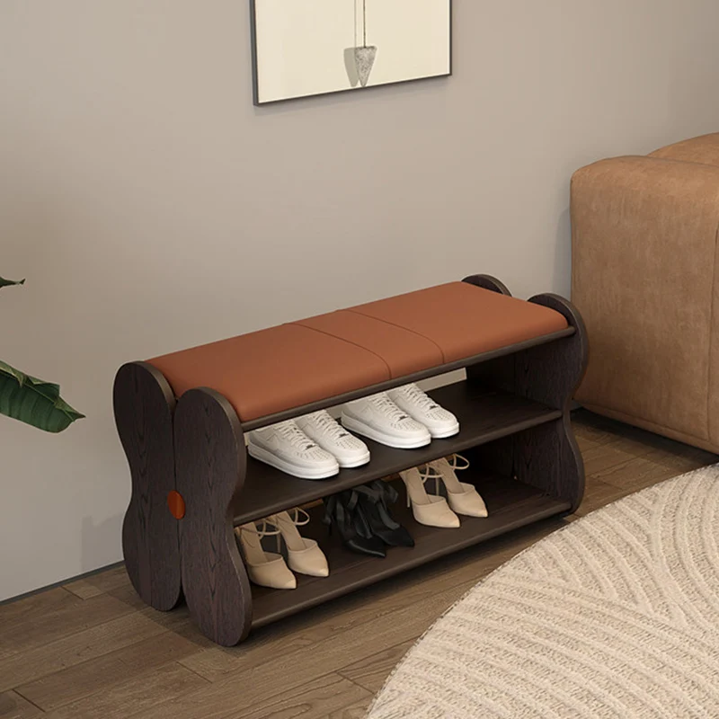 Traditional French Sponge PU Leather Rubberwood Rectangular Shoe Bench Backless Armless For Entryway & Hallway