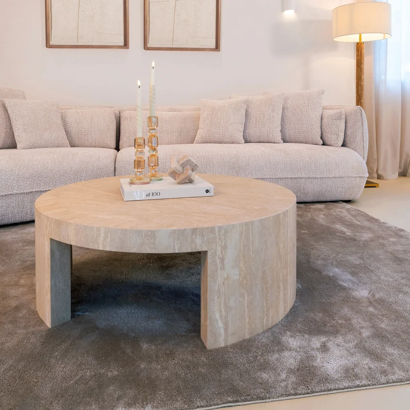 Richmond Interiors Couchtisch rund Biltmore Italienisch beige Travertin