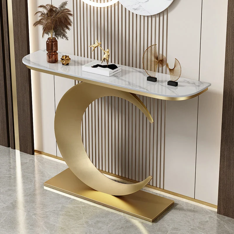 31.5-inch Tall Stone Console Table Stain Resistant Accent Table with Shelf