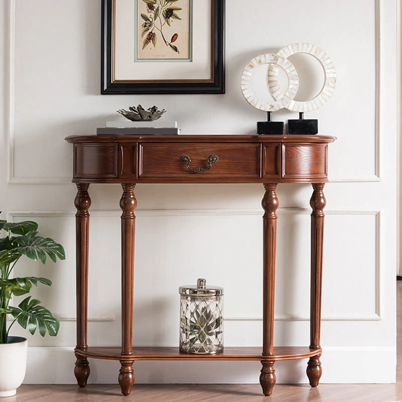 35.43" Tall 1-drawer Console Table Solid Wood Accent Table with Shelf