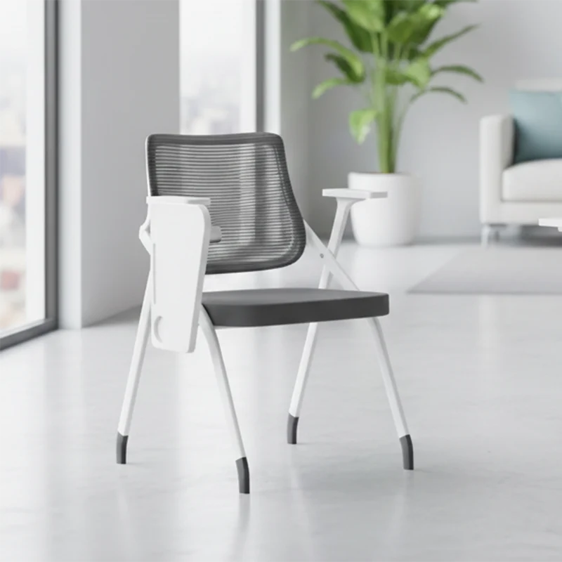 Modern Ergonomic Mesh Desk Chair - Rectangular Folding Training Chair With Flip-Up Writing Tablet For Home Office
