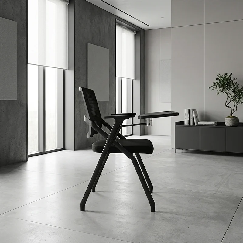 Modern Ergonomic Folding Training Chair With 180° Tablet Arm - Rectangular Nesting Desk Chair With Flip-up Seat & Breathable Mesh Back For Home Office