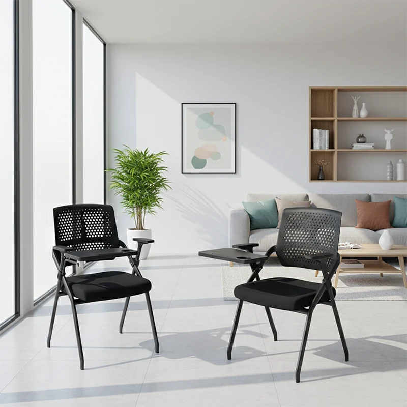 Modern Folding Ergonomic Office Chair - Rectangular Training Chair With 180° Writing Tablet For Home Office