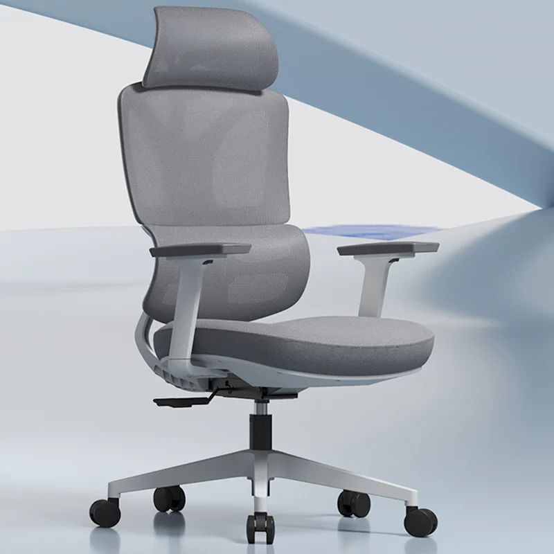 Modern Grey Ergonomic High Back Mesh Office Chair - Adjustable Headrest Lumbar Support Desk Chair For Home Office