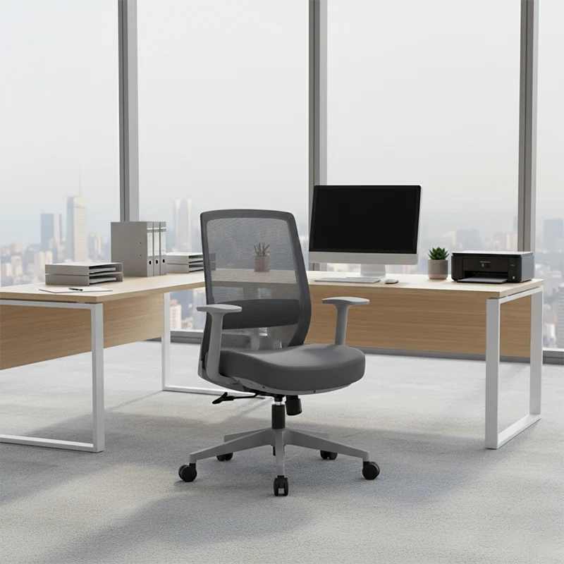 Modern Minimalist Mid-Back Desk Chair - Gray Ergonomic Gaming Chair: Breathable Mesh Swivel Office Chair For Home Office