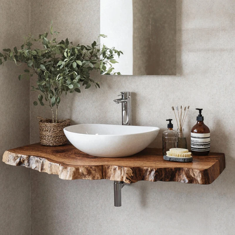 Spry Interior Wooden Floating Shelf for Bathroom Vanity, Rustic Solid Wood Wall-Mounted Storage Organizer Shelf, SILDTBRV181