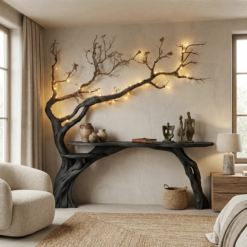 Natural Solid Wood Tree Bookshelf Rustic Side Table Farmhouse SINLCS045