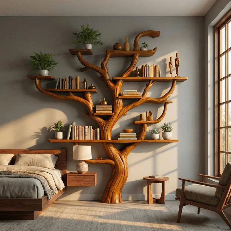 Corner Branch Shelf Wood Bookcase Wall Mounted SINLTB124