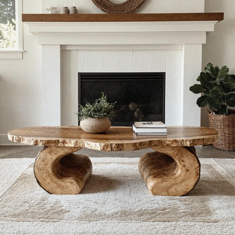 Spry Interior Handcrafted Rustic Wood Coffee Table, Solid Wood Live Edge Central Table for Cozy Living Room Decor, SILDTCF104