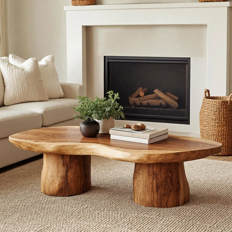 Spry Interior Rustic Farmhouse Wood Coffee Table, Handcrafted Solid Wood Live Edge Center Table for Living Room, SILDTCF100