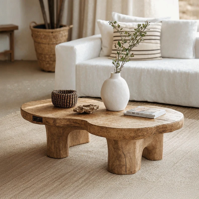 Natural Finish Wood Coffee Table For Organic Home Decor SILDTCF095