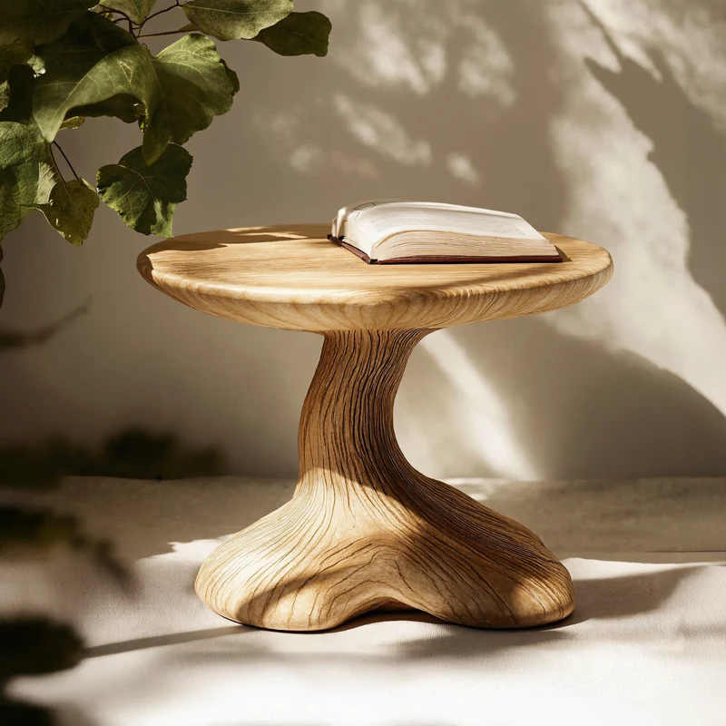 Handcrafted Wood Mushroom End Table For Lounge Area Rustic Charm SILDTEN098