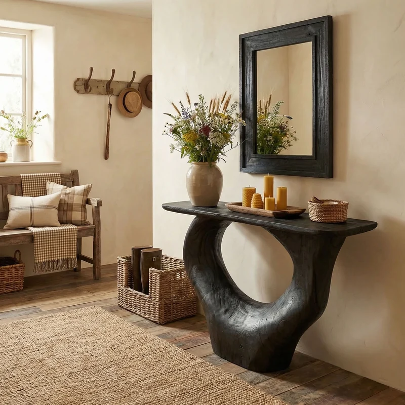 Console Table Unique Art Solid Wood Handmade Narrow Wood SINLCS042