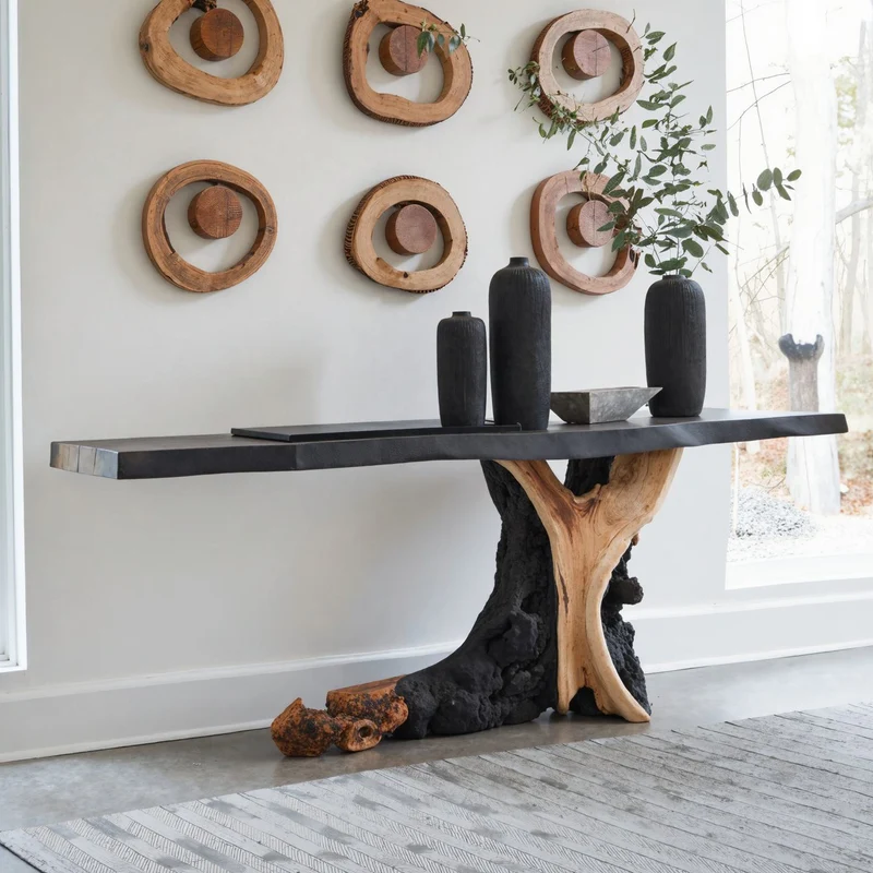 Spry Interior Live Edge Cantilevered Console Table, Handcrafted Solid Wood Entryway Sofa Accent Table for Hallway, SILDTCS141