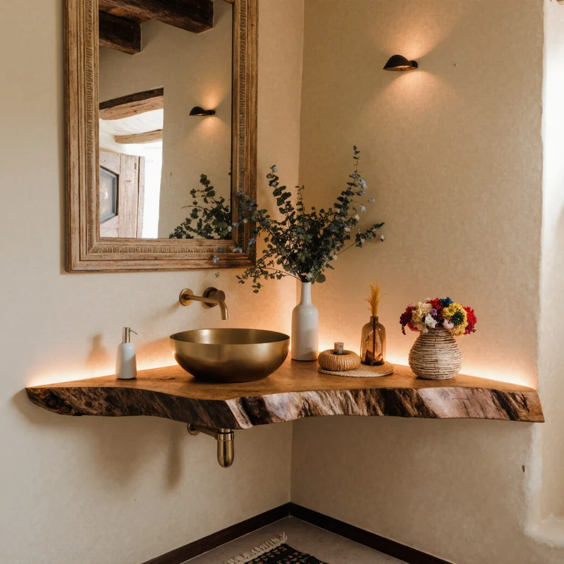 Wooden Corner Bathroom Vanity Shelf SILDTBRV076