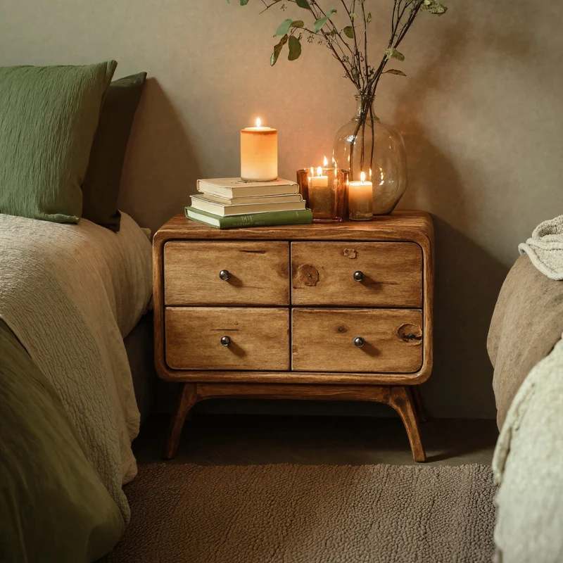 Spry Interior Rustic Standing Bedside Table with 4 Drawers, Solid Wood Dresser Chest Nightstand for Bedroom Organization, SILDTNS008