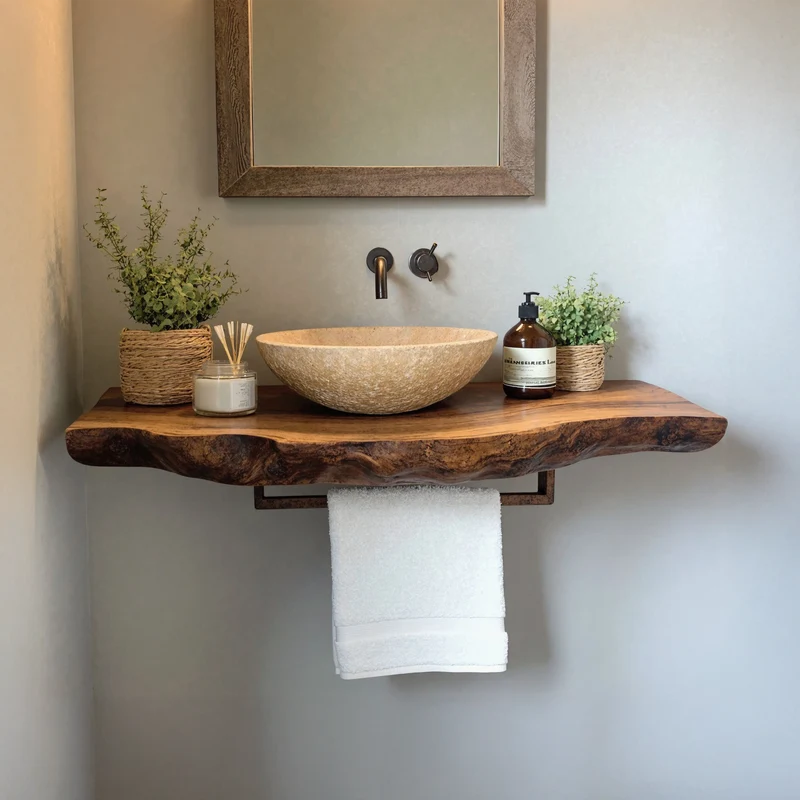Handcrafted Floating Bathroom Vanity Shelf Rustic SILDTBRV037