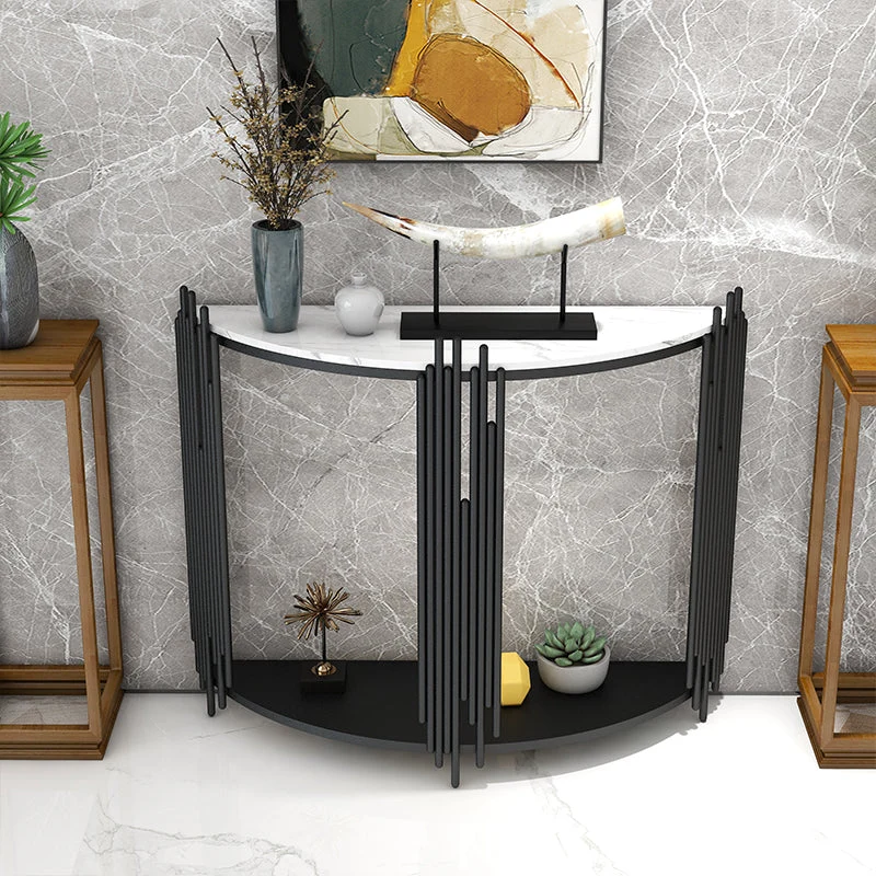 Glam Console Accent Table Antique Finish Sofa Console Table with 2 Shelves