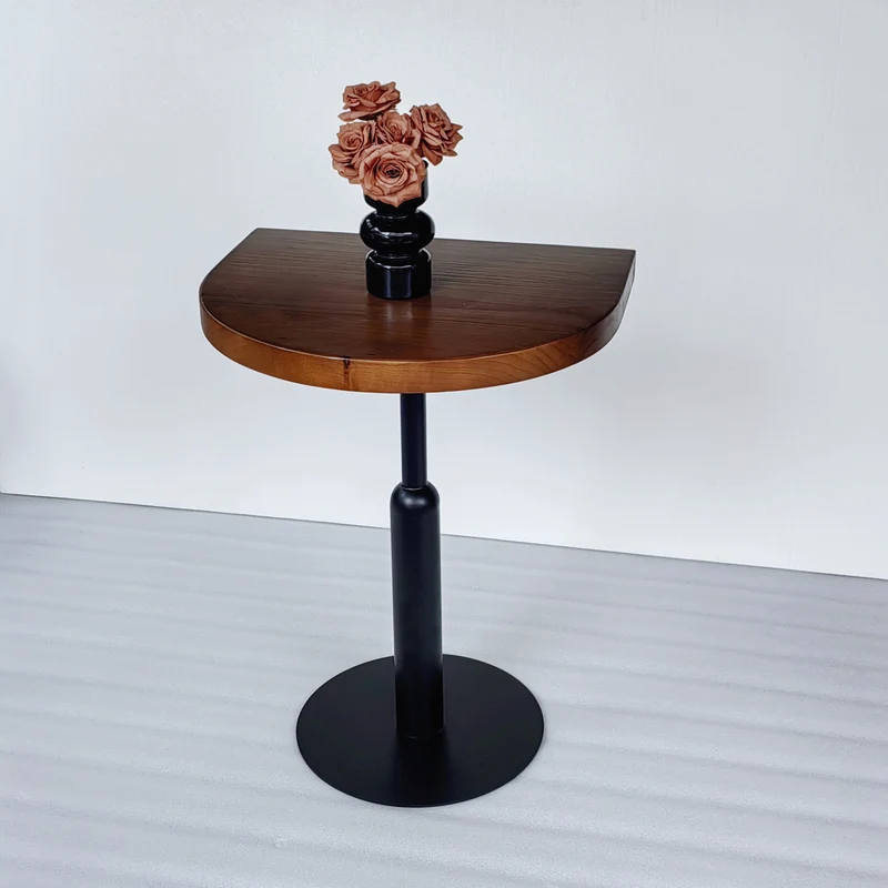 Traditional Vintage Solid Wood Semi-Circle Coffee Table With Metal Base For Living Room Wall Placement