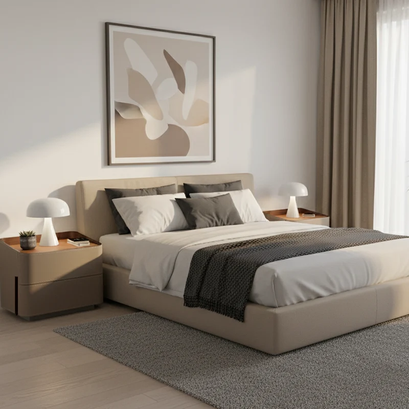 Modern Luxury Saddle-Style Faux Leather Side Table - Soft-Edge Square 2 Drawers Nightstand For Bedroom