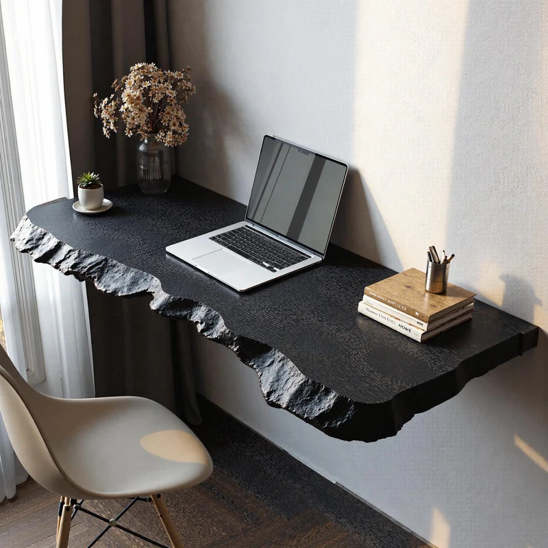 Spry Interior Mid-Century Solid Wood Floating Desk, Modern Wall-Mounted Laptop Console for Space-Saving Home Office, SILDTFLD009
