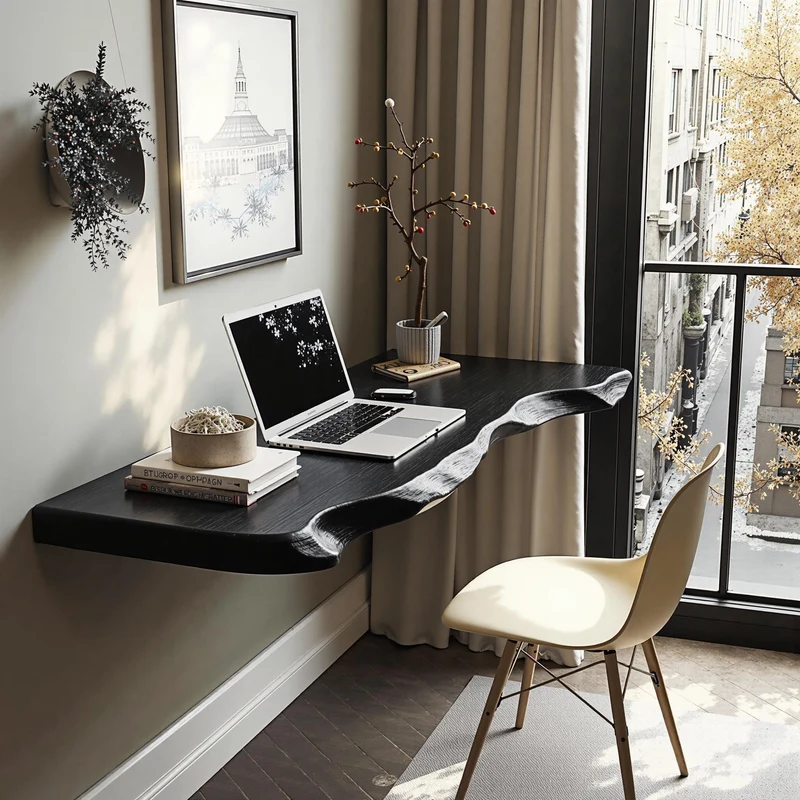 Spry Interior Vintage Solid Wood Floating Table, Wall-Mounted Bedside Console Desk for Decorative Home Styling, SILDTFLD008